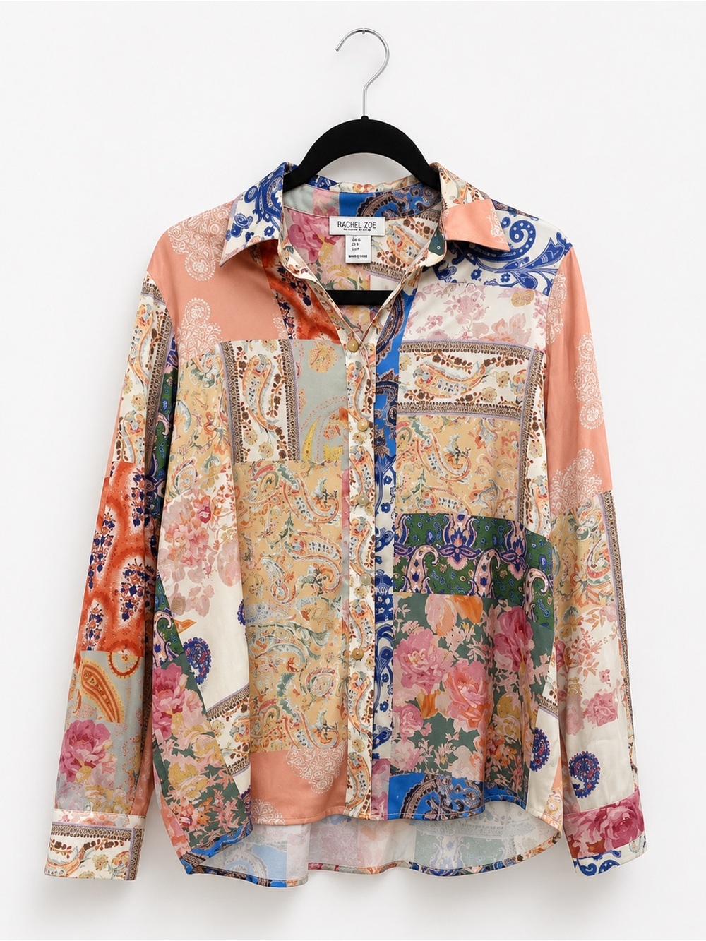 Rachel Zoe Patchwork Paisley Floral Blouse Oversized Small | Zimmermann Vibes - Picture 5 of 10